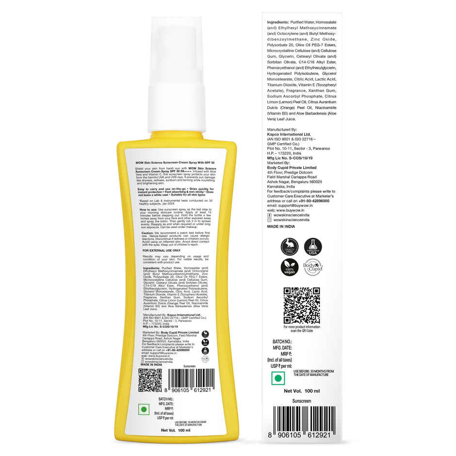 WOW Skin Science UV Water Transparent Sunscreen Spray SPF 50