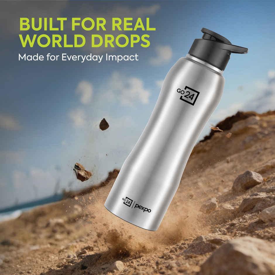 Go24 | Pexpo Bistro 1000 ml Sports And Hiking Stainless Steel Water Bottle (Pack Of 1 Silver Steel)