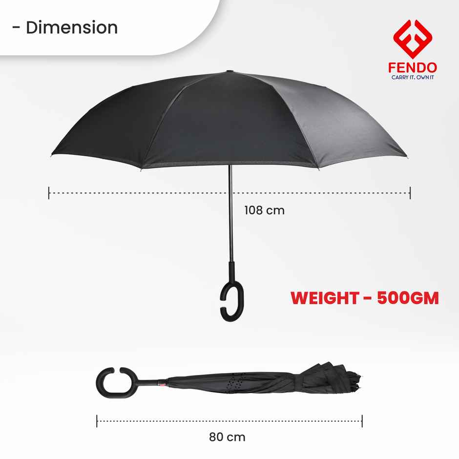 Fendo Reverse Auto Open Umbrella | Black | 25 Inch | 1 Fold
