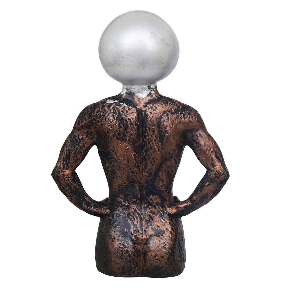 eCraftIndia Polyresin Men Statue | Round Sign On Face | Copper & Silver