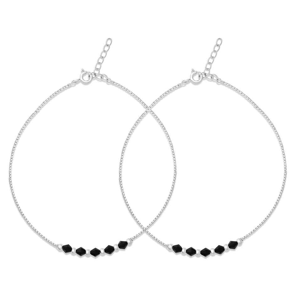 Zavya Solid Rhodium Plated 925 Sterling Silver Chain Anklet - Pair