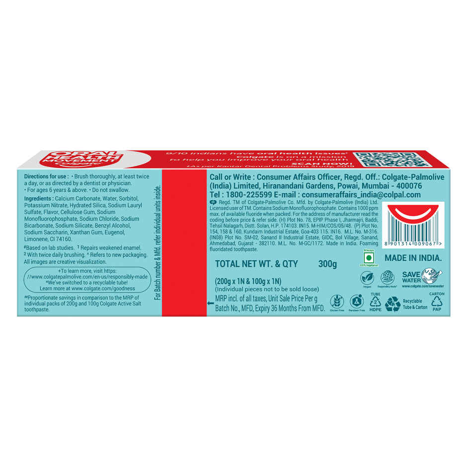 Colgate Active Salt Toothpaste, Germ Fighting Toothpaste for Healthy Gums and Teeth (Saver Pack) Combo