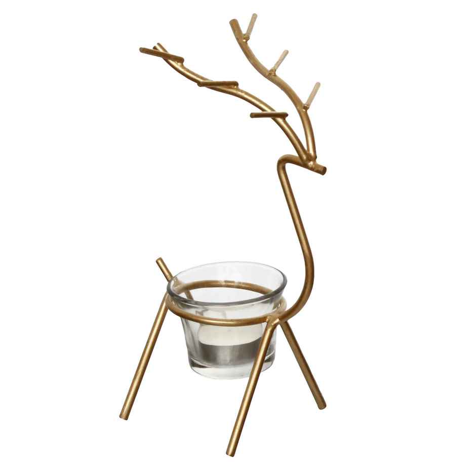 eCraftIndia Decorative Handcrafted Golden Deer Shaped Metal Tea Light Candle Holders