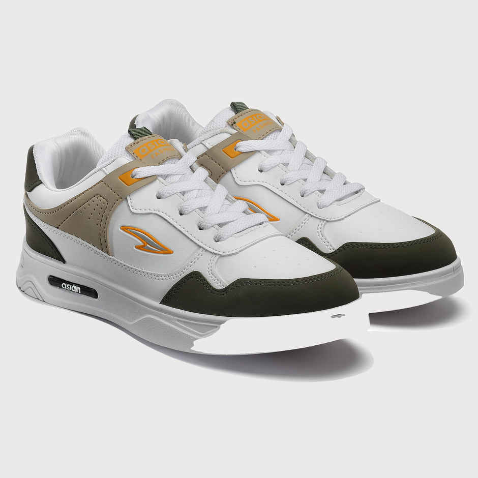 Asian Boston-01 Men Sneakers White-Mehandi-Beige (UK-8)