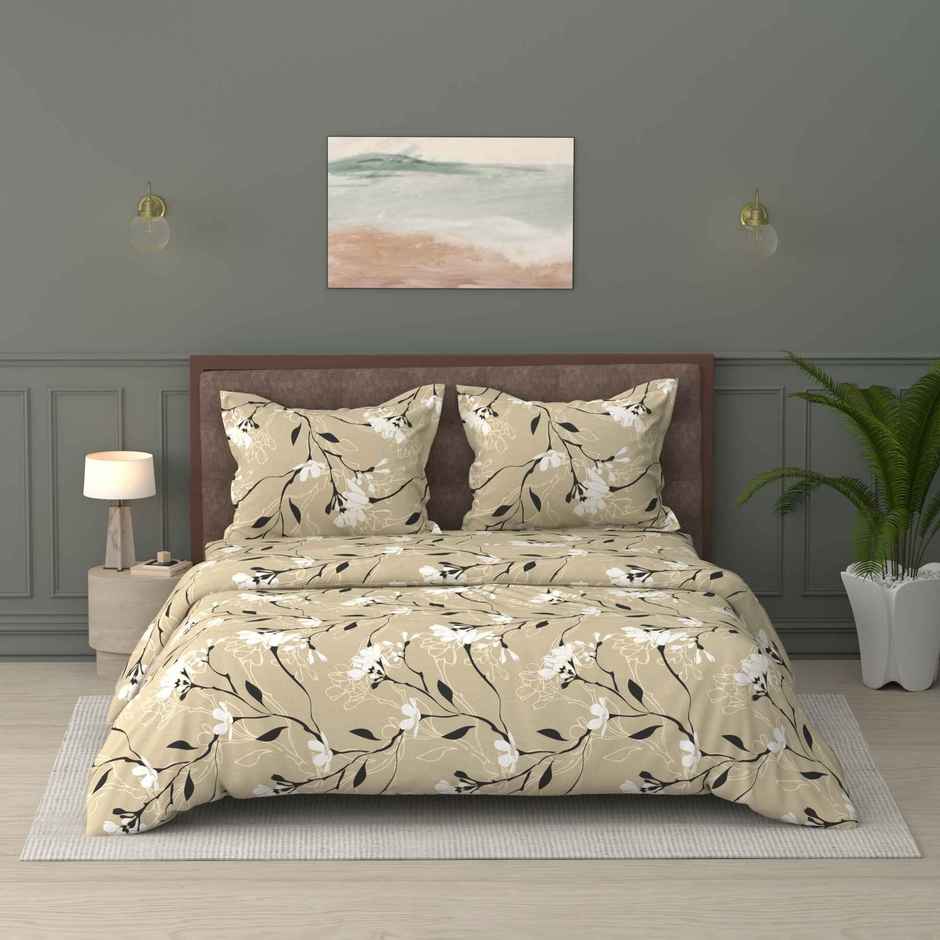 Raymond Home Beige Floral Comforter 110 TC Double Bedsheet with 2 Pillow Cover Bedding Set