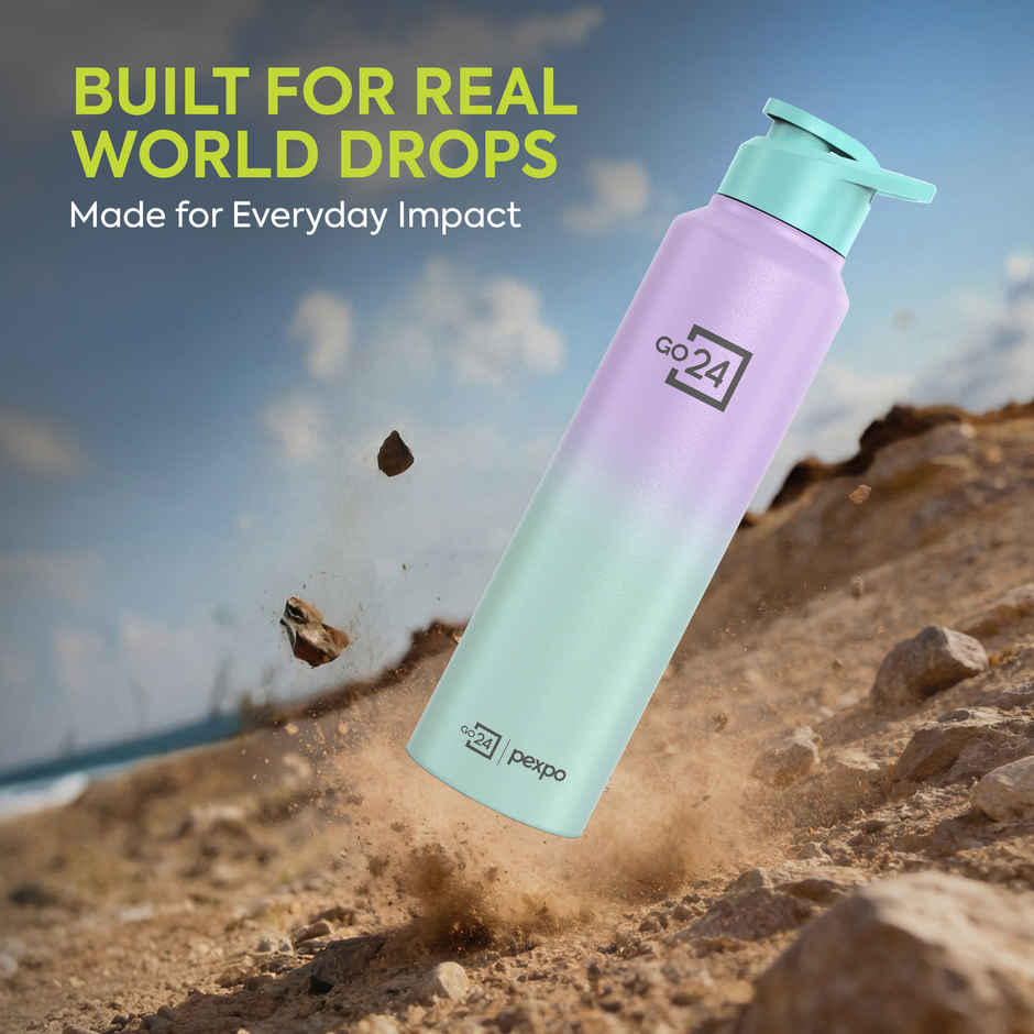 Go24 | Pexpo Craft Pro Stainless Steel Sports | Fridge Water Bottle with Sipper Cap | Purple & Green Ombre