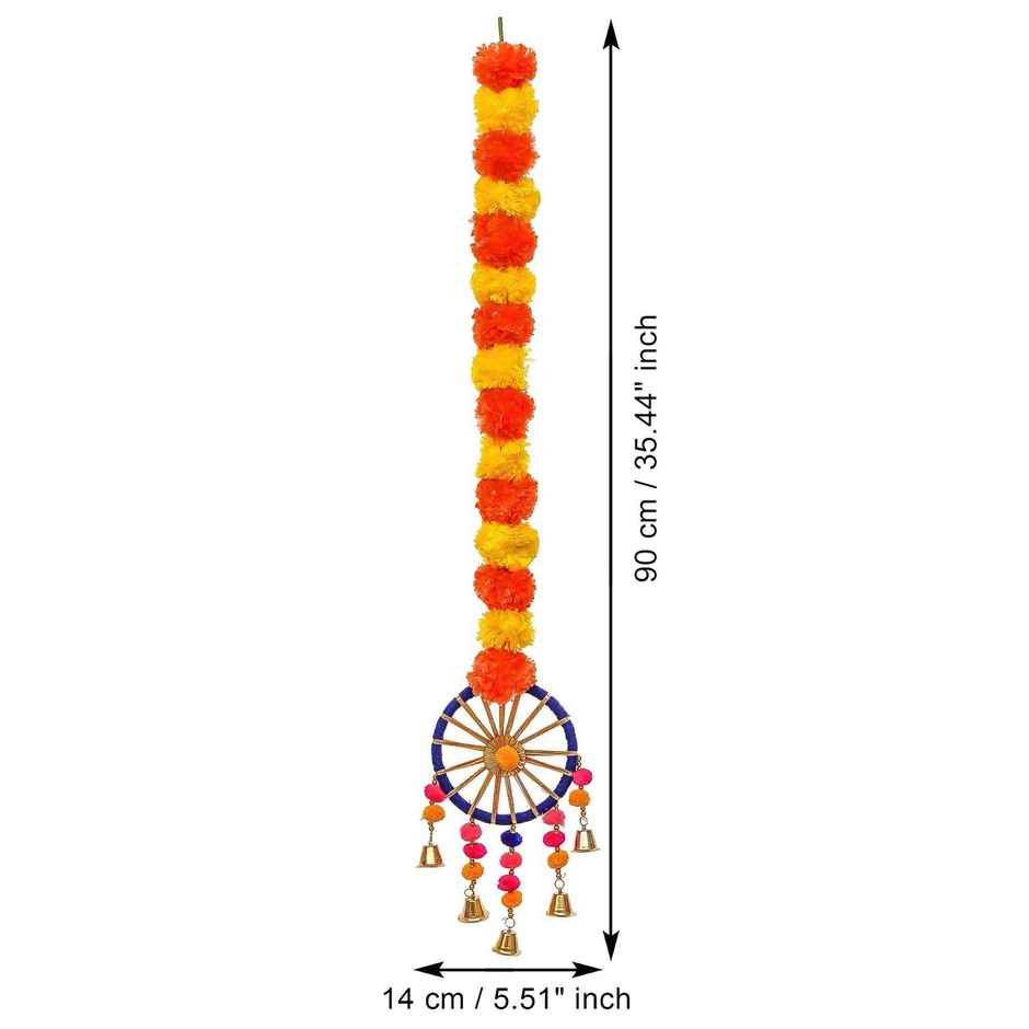 eCraftIndia Artificial Marigold Flowers Hangings with Bangles Ringing Bells | Pack of 4