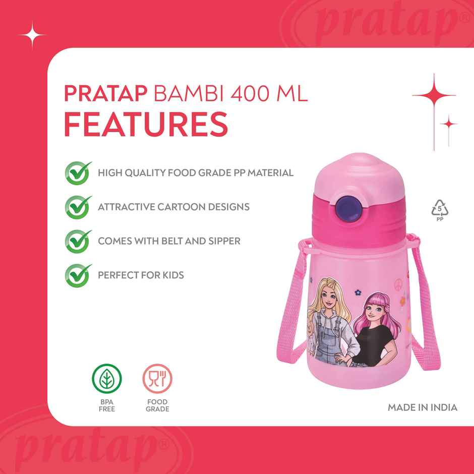 Barbie Bambi 400 ml Kids Water Bottle BPA Free with Sipper | PRATAP