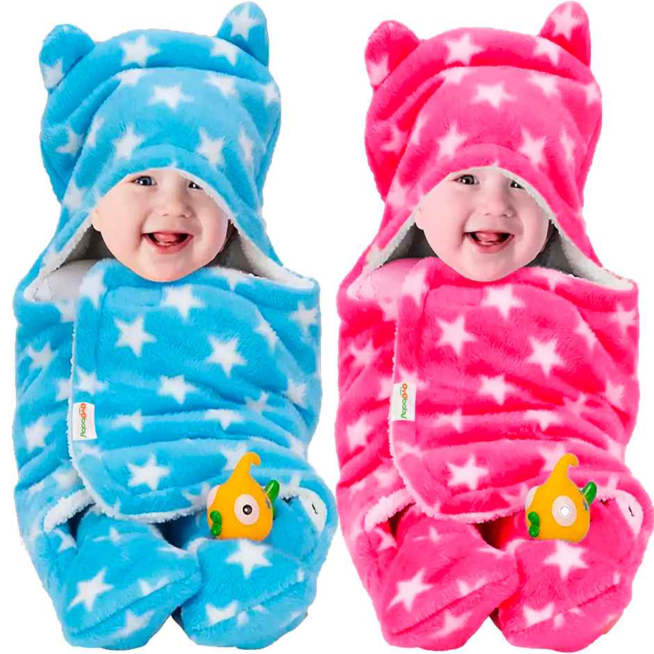 Oyo Baby Hooded Blanket Wrapper Baby Pink Star Printed 0-6 Months