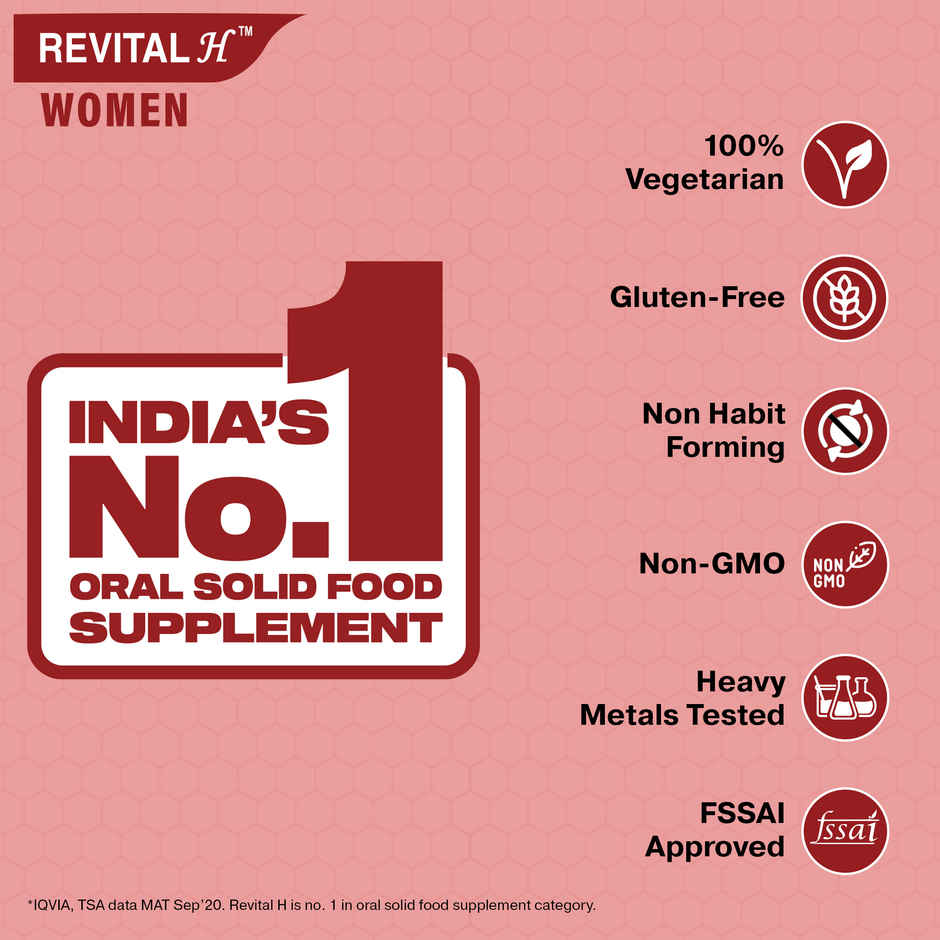 Revital H for Woman with Multivitamins,Calcium& Natural Ginseng for Daily Immunity(30 Tablets)