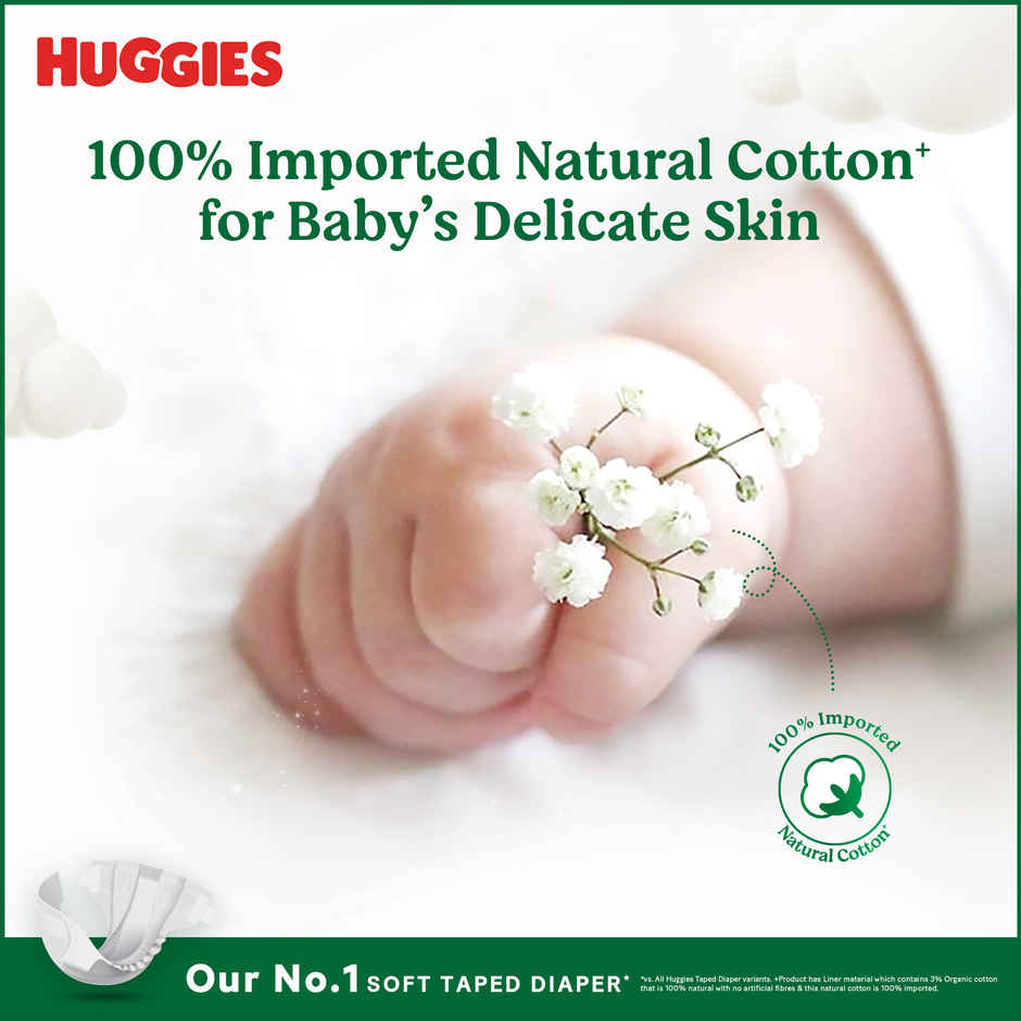 Huggies Natural Soft Premium Tape Diapers | Medium (M) Size | 7 To 12 kg