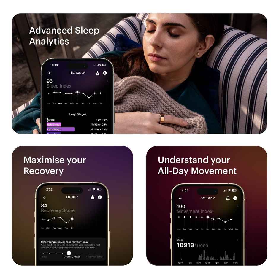 Ultrahuman Ring Air Smartring,6 Days Battery Life With Lifetime Free Subscription,Matte Grey,Size 8