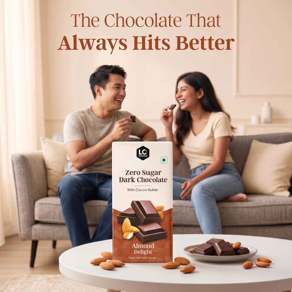 Lo Foods Almond Sugar Free Dark Chocolate Bar | Premium Cocoa Butter Healthy Chocolate