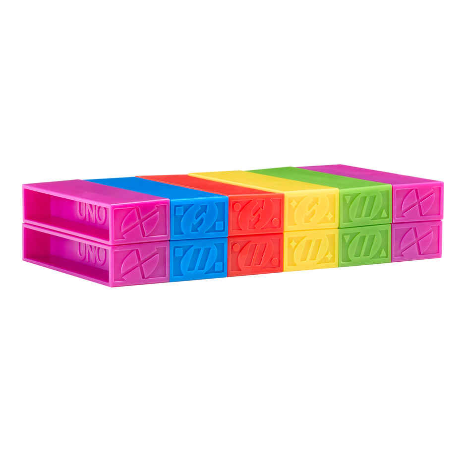 UNO Stacko Game for Kids and Family with 45 Colored Stacking Blocks and Tray