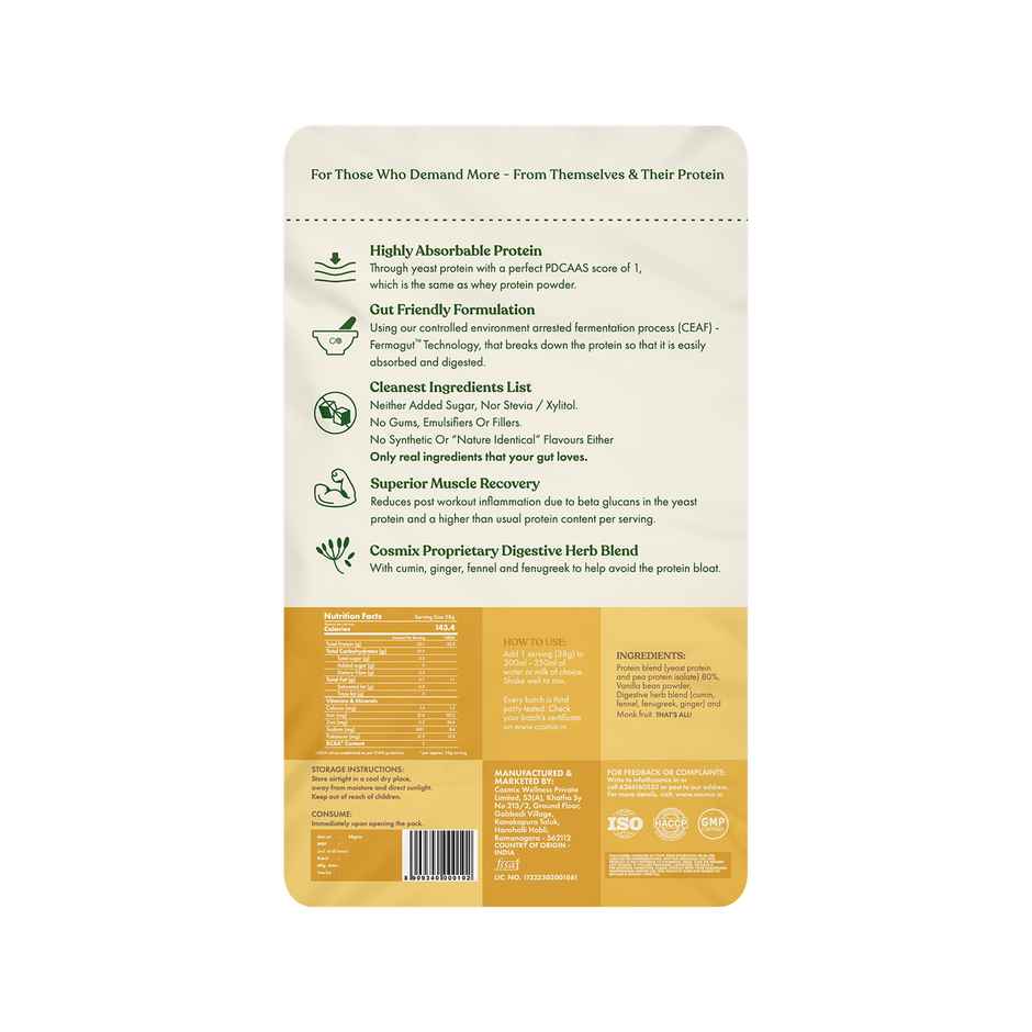 Cosmix No Nonsense Fermented Yeast Protein Kerala Vanilla Bean | 26 g Protein