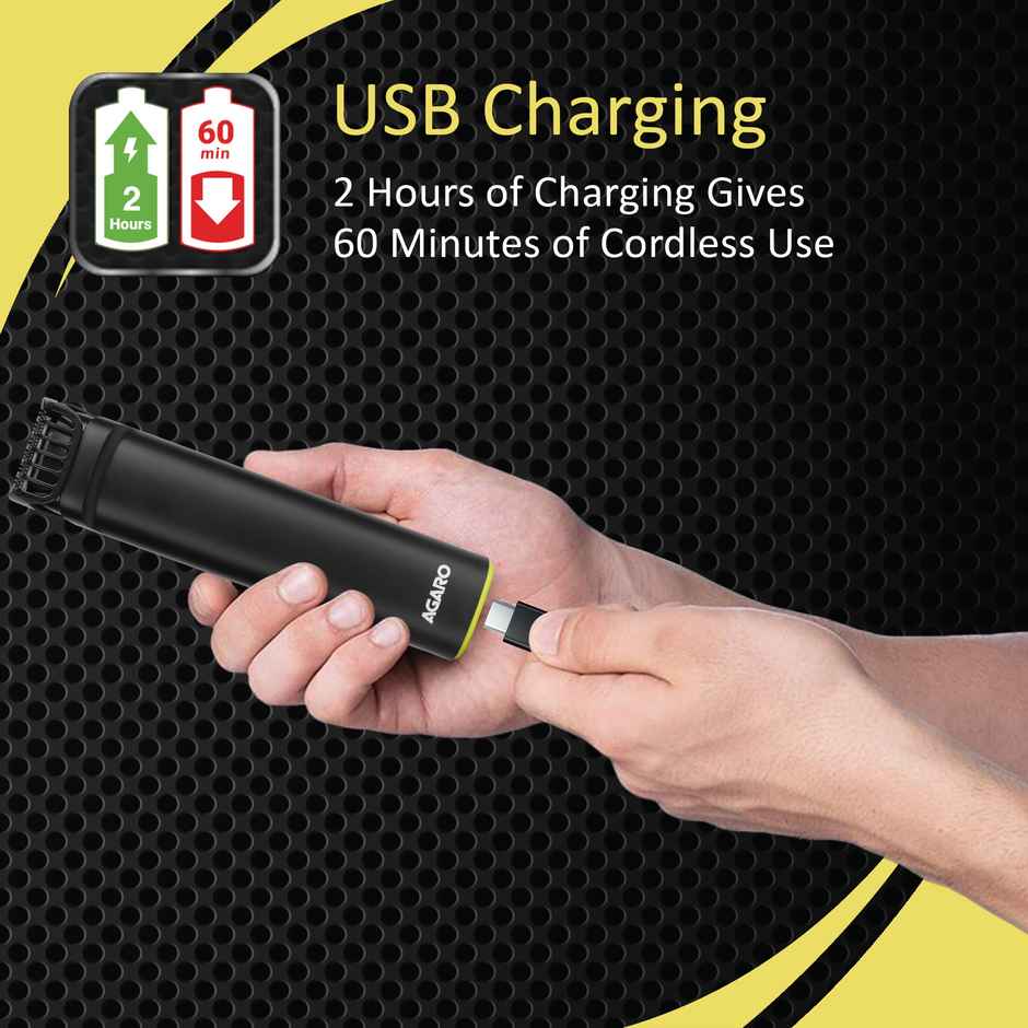Agaro Mt 8001 Beard Trimmer For Men | 60min Run Time | Usb Charging | Fast Charge | Black