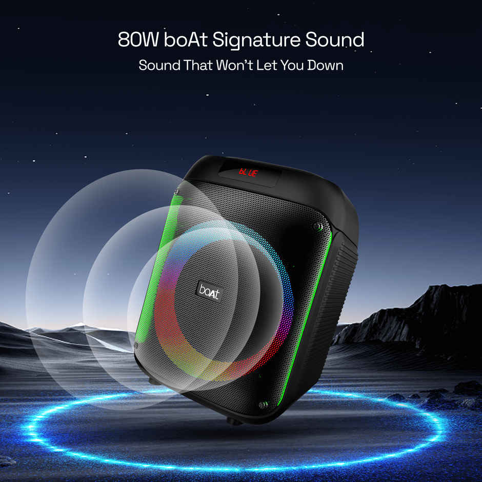 boAt PartyPal 220 Bluetooth Party Speaker w/ 80 W Signature Sound, RGB LEDs(Midnight Black)