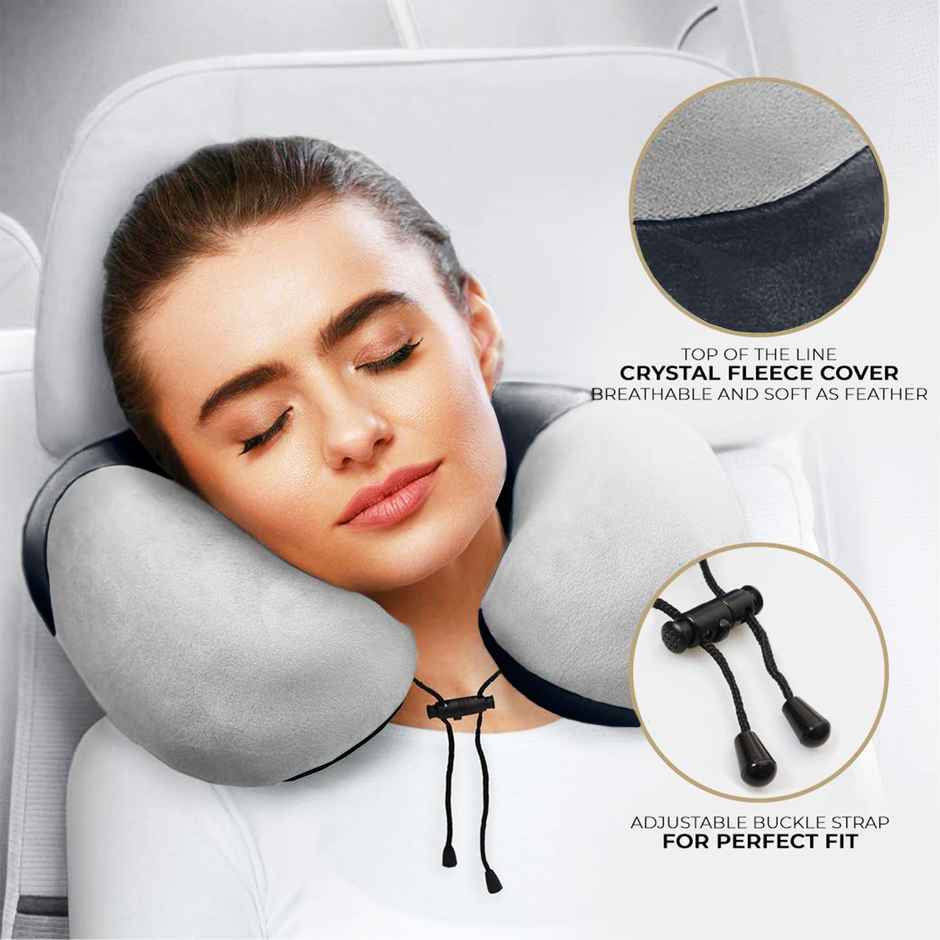 Nasher Miles 100% Pure Memory Foam Travel Neck Pillow- Stable Neck Support- Black And Grey