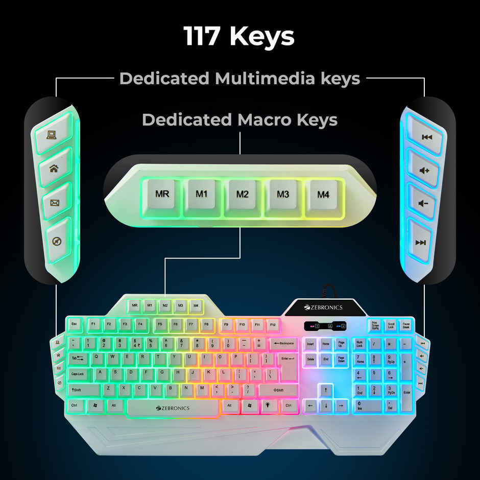 Zebronics Optimus Gaming Combo, Upto 3600 Dpi, 6 Buttons, High Res Sensor, Multicolor Led (White)