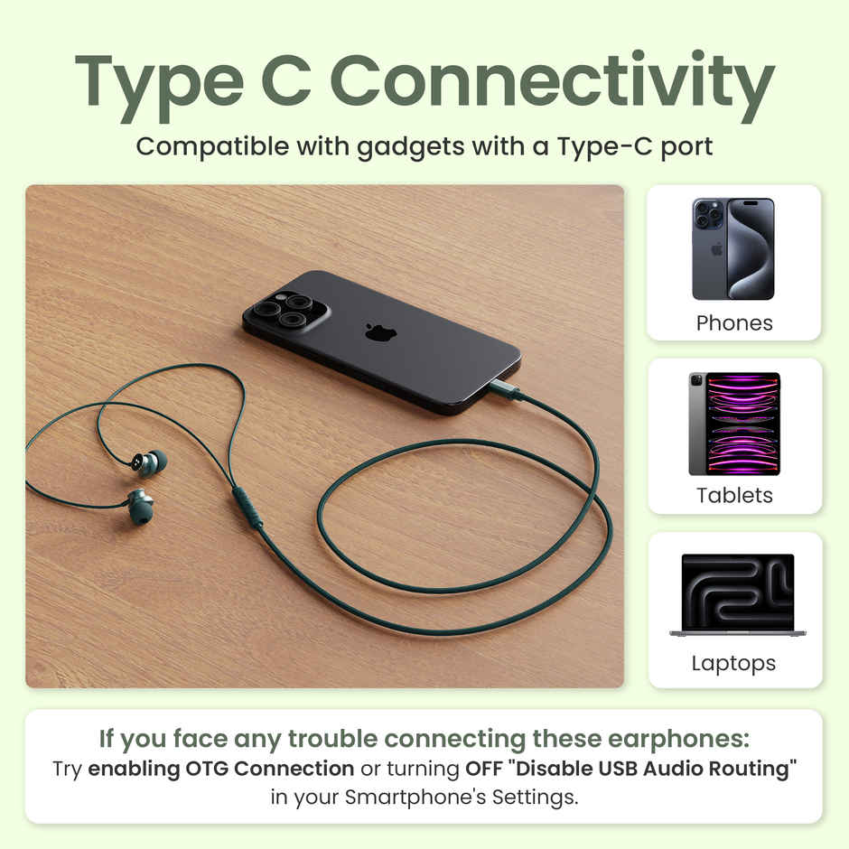 Ambrane Type C Wired Earphones With In-Line Mic, 10Mm Drivers, Control Buttons (Stringz 38C, Black)