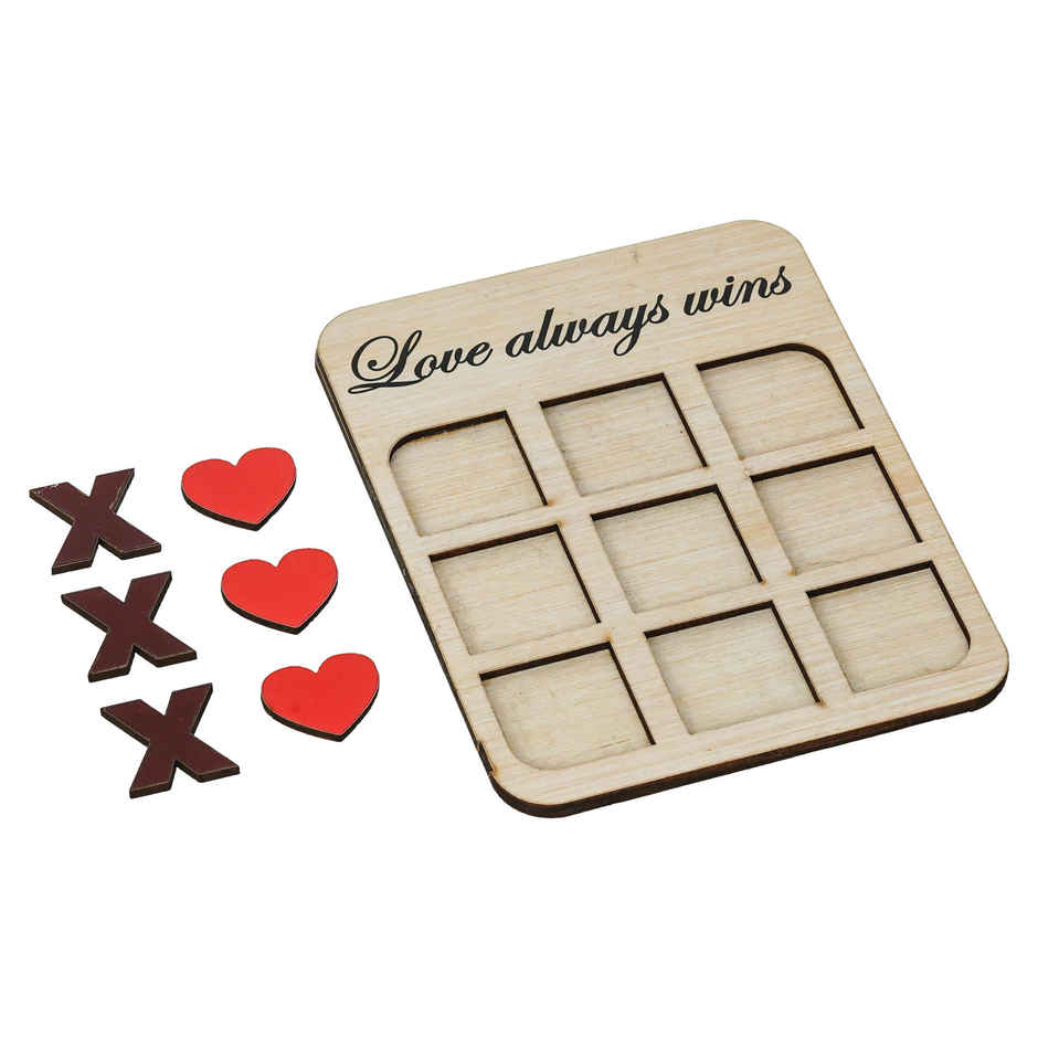 Wooden Love Always Wins Tic Heart Toe Game Board | EcraftIndia