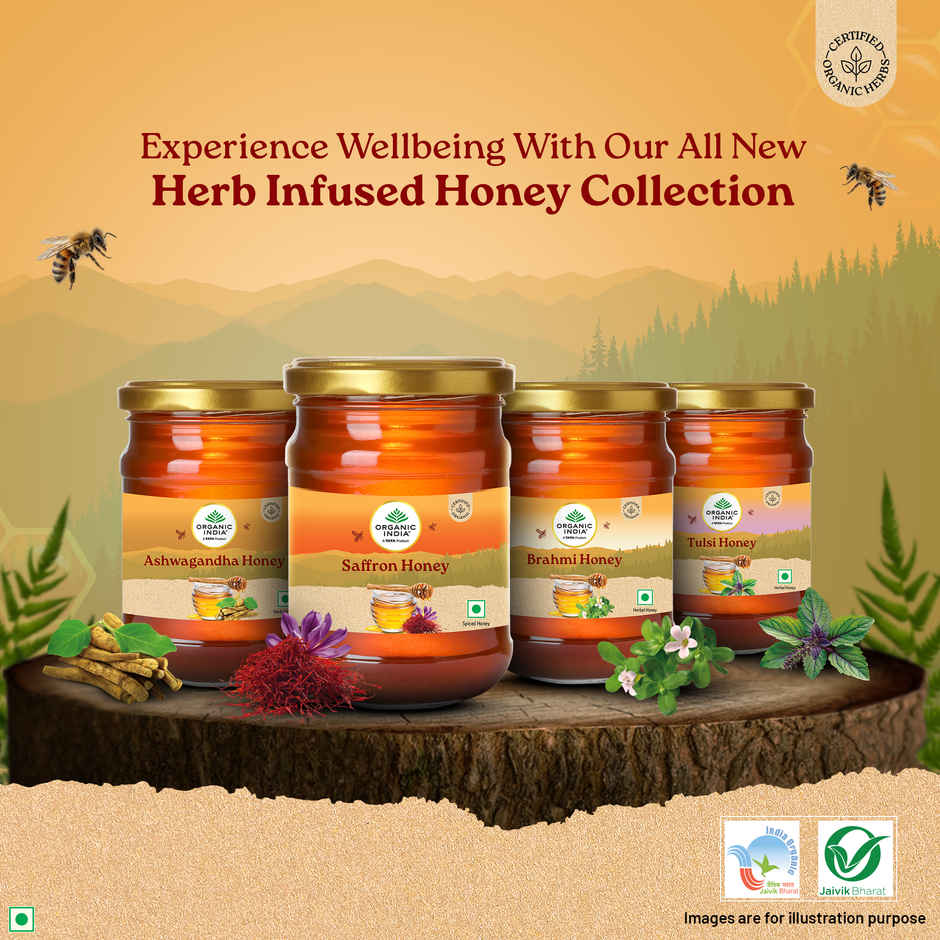 Organic India Saffron Honey, Multifloral Honey, Extracted From Natural Beehives