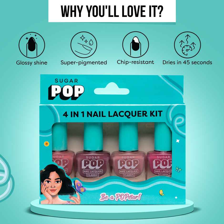 SUGAR POP 4 in 1 Nail Lacquer Kit- 01 Nude Nectar | Long-Lasting Shine