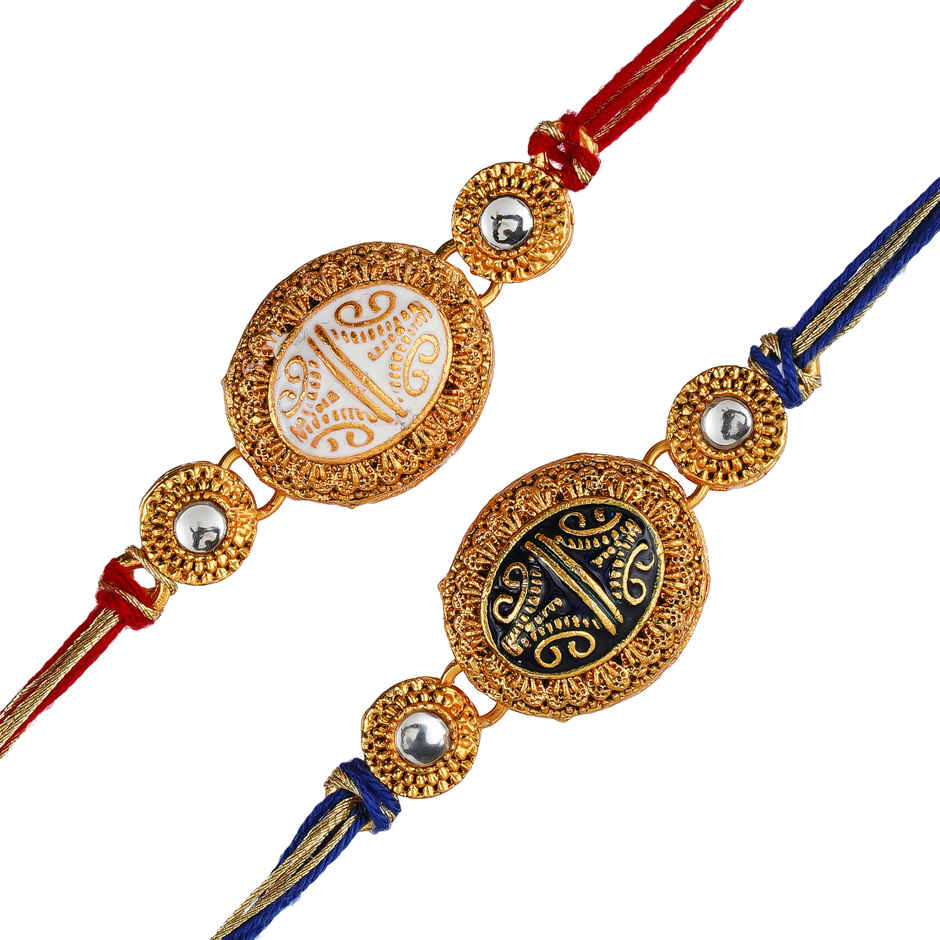 Red Blue Kundan Designer Rakhi with Roli Chawal Pack Rakhi for Brother Bhaiya Bhai | Ecraftindia