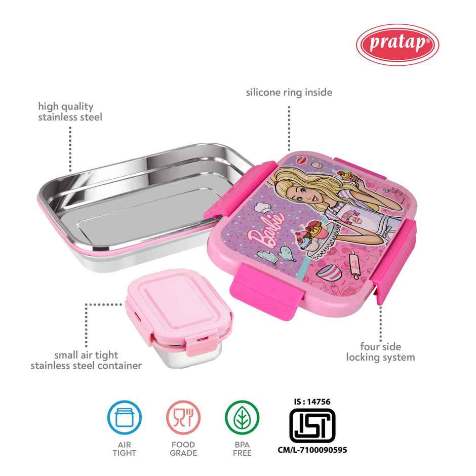 Barbie Kids Stainless Steel Lunch Box Leak Proof, BPA Free Durable for Daily School Use