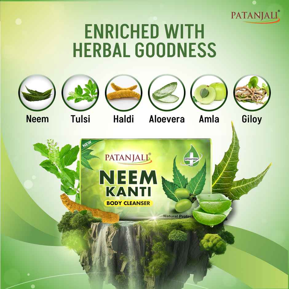 Patanjali Neem Kanti Herbal Body Cleanser Soap- Neem Oil, Deep Cleansing