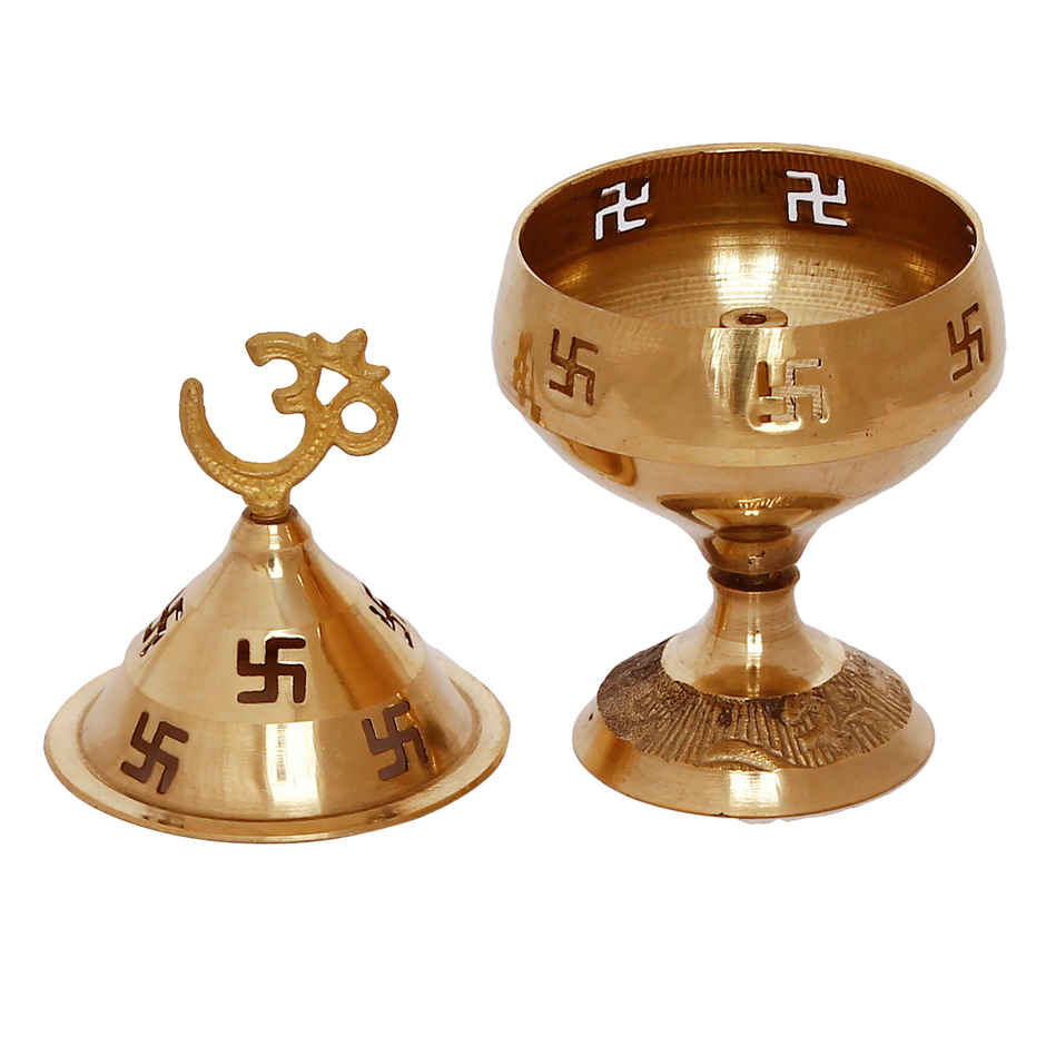 Golden Om And Swastik Symbol Decorative Akhand Brass Diya | Ecraftindia