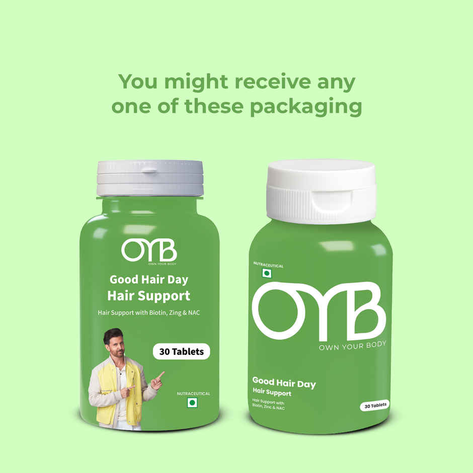 OYB Hair, Skin & Nail Support with Biotin, Zinc & NAC for Hair Growth | 30 Tablets