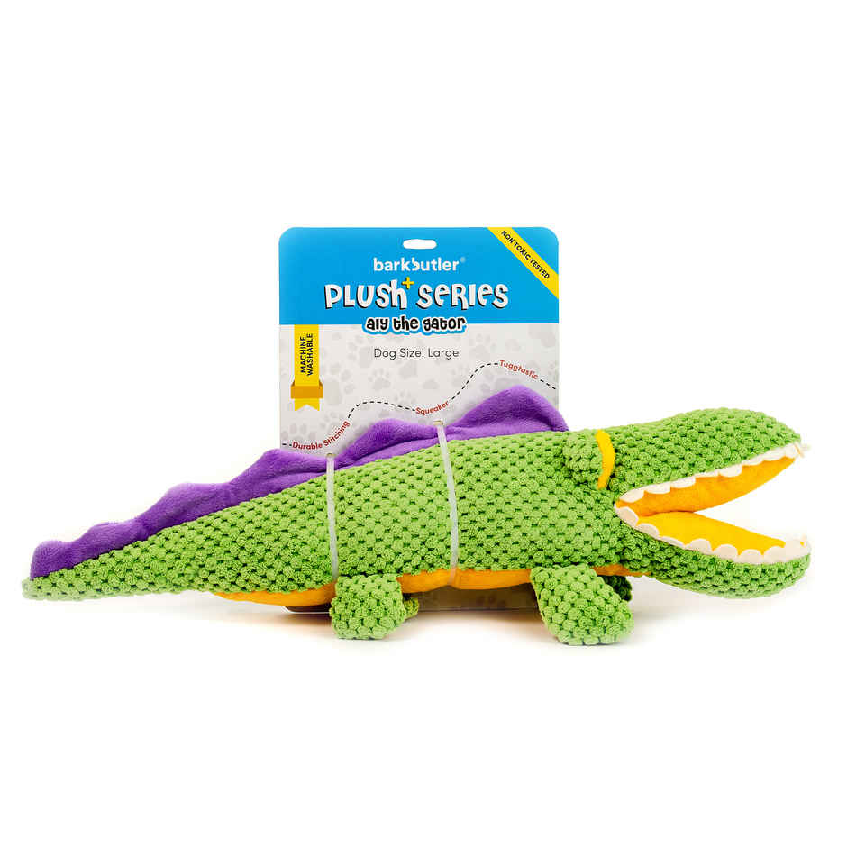 BarkButler Aly The Gator - Plush Dog Toy | Durable and Squeaky Pet Toys | Adult Dog Toys | 5-30Kgs