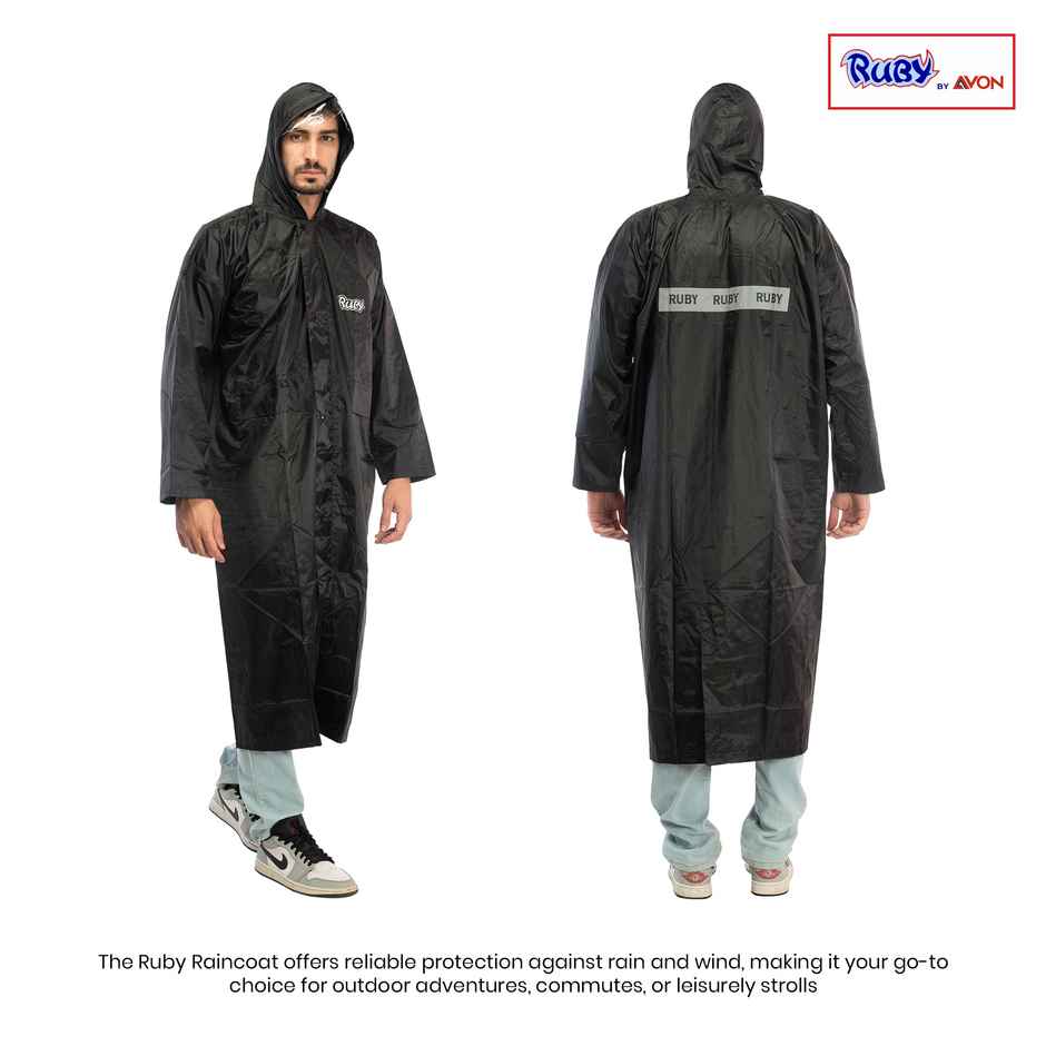 Fendo Ruby Cindrella Rain Coat for Men Long Overcoat Bike Rain Jacket | Black | XXL