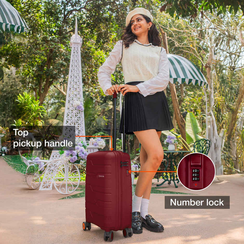 Nasher Miles Paris Cabin Hard Sided Polypropylene 20 Inch|55 cm Trolley Bag - Maroon