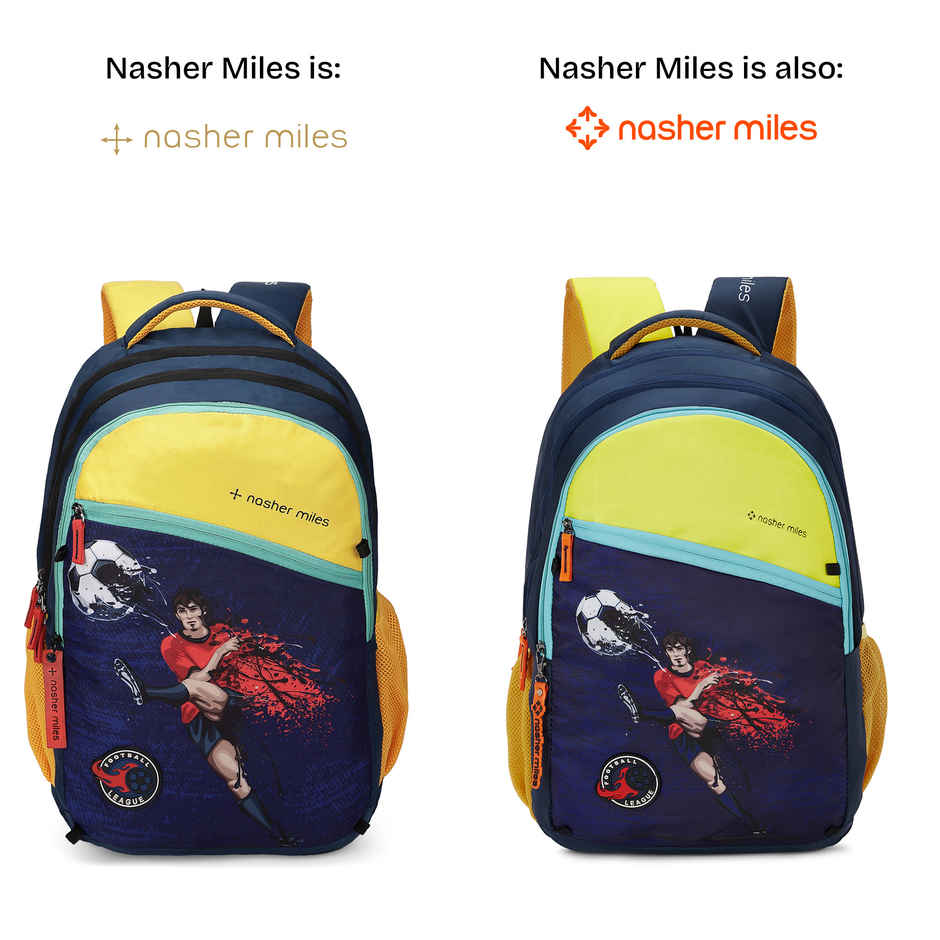 Nasher Miles Football Strike Backpack- Unisex- 3 Compartment College Bag- Navy Blue- 45L