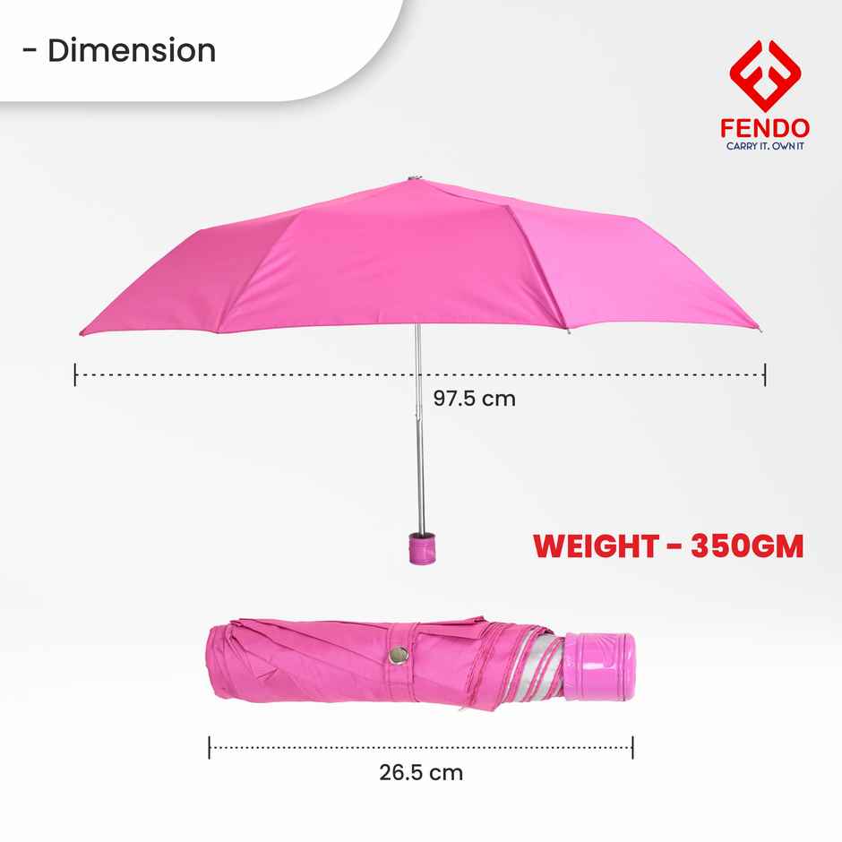 Fendo Aura Hand Open Sun & Rainproof Regular Umbrella For Men & Women | Rani Pink | 21.5 Inch | 3 Fold