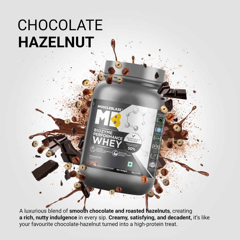 MuscleBlaze Biozyme Performance Whey Protein Powder (Chocolate Hazelnut)