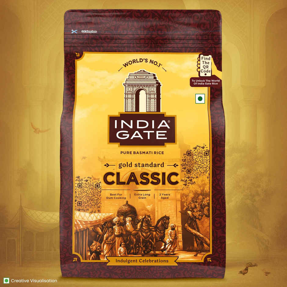 India Gate Gold Standard Classic Basmati Rice | 2 Years Aged | Extra Long Grains (1kg) & India Gate Kolkata Classic Biryani Masala 70 Gram (70g) Combo