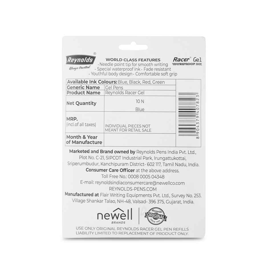 Reynolds Racer Gel Pen Set (10 Blue Pens)