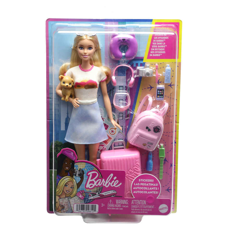 Barbie Malibu Travel Doll Set with Puppy and Suitcase