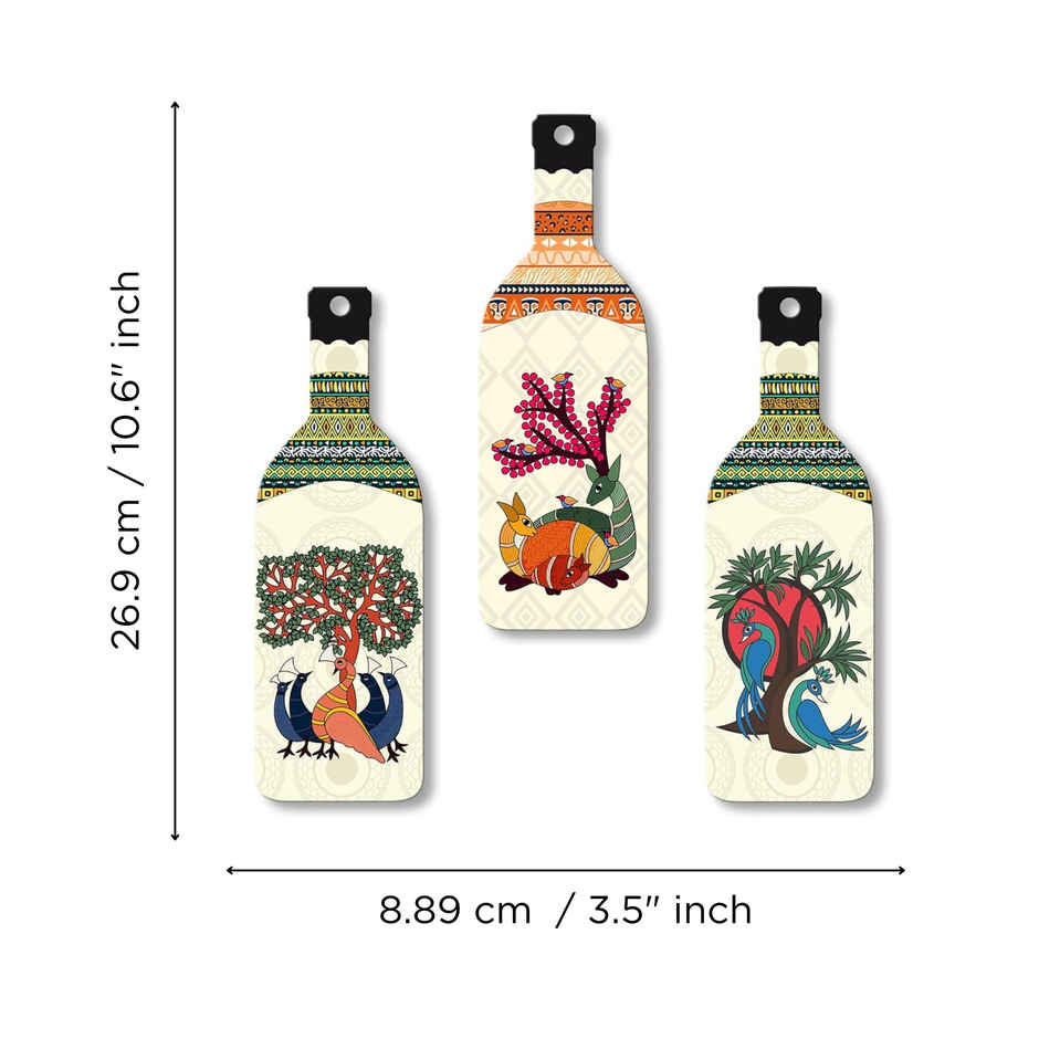 eCraftIndia Madhubani Art Decorative Wooden Wall Hanging Set