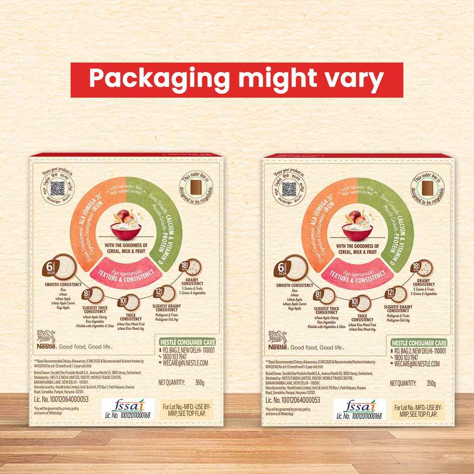 Nestle Cerelac Wheat Apple Baby Food Cereal, No Refined Sugar & No Preservatives, 6 to 24 Months