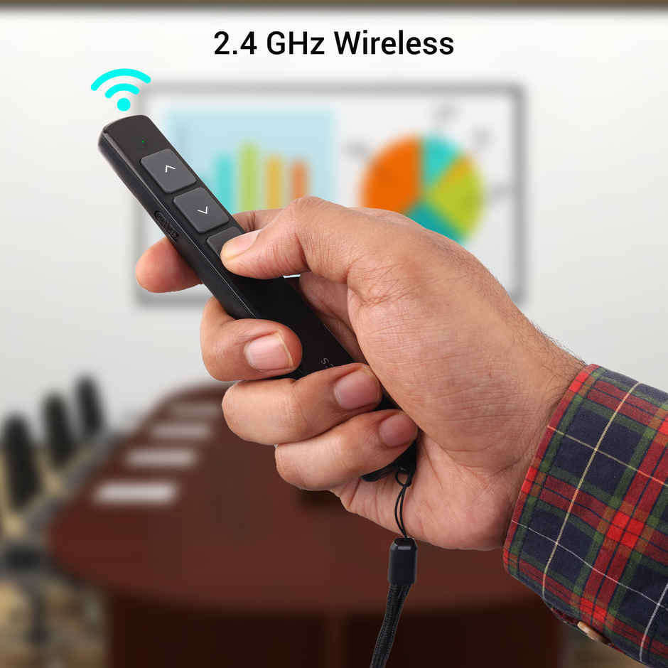Zebronics PP100, 2.4GHz Wireless LASER Pointer, Power Point Slide Changer, Page Flip Buttons, RED LASER, 10m Wireless Range + 100m LASER Range, Multi - OS | Software Compatible - Black