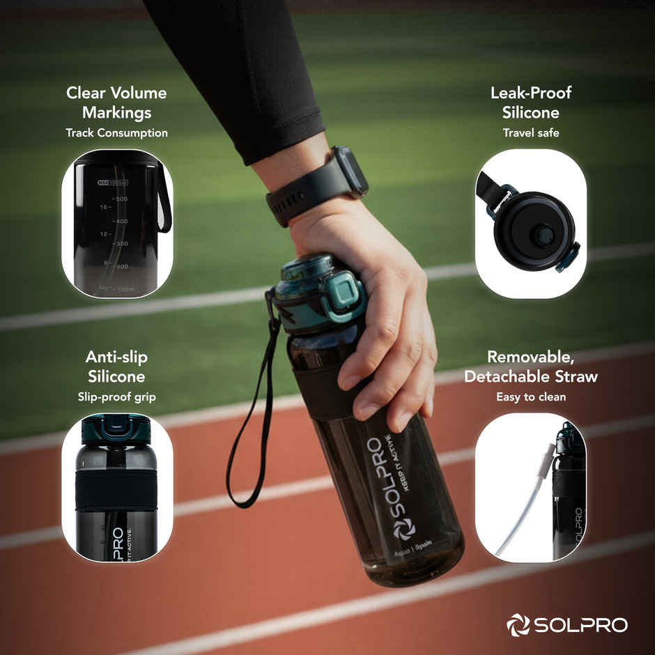 Solpro Agua Spain Sipper Water Bottle | Leakproof BPA Free for School Office Gym Travel | 1 L
