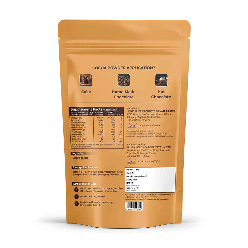 Pure Nutrition Cocoa Powder | For Cakes, Desserts & Beverages