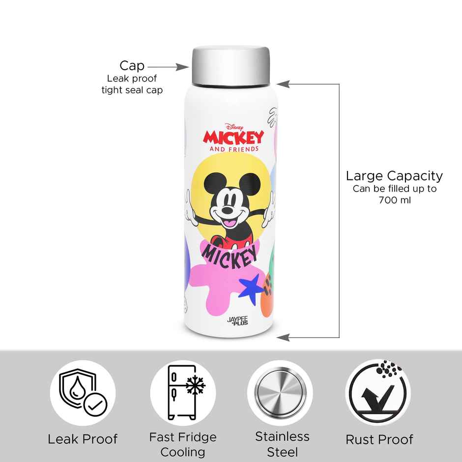Jaypee Plus Galaxy Prime Stainless Steel Disney Mickey Mouse Kids Water Bottle ,720 ml ,White
