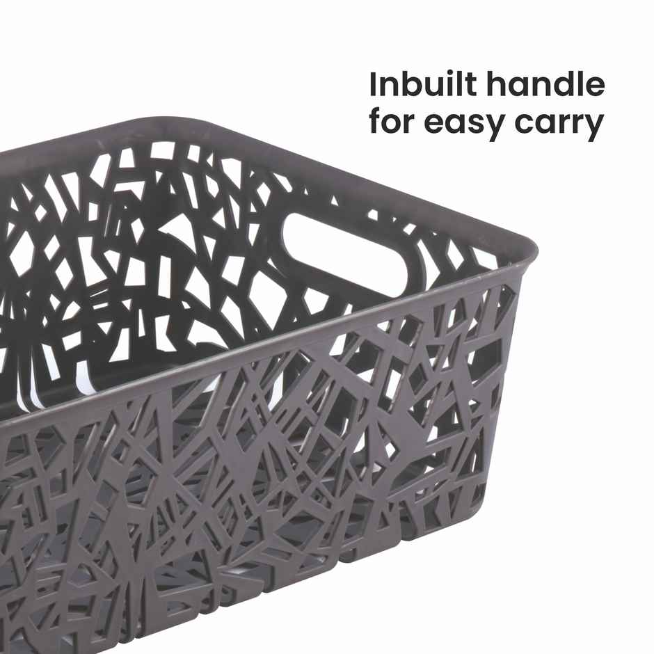 Flair Zig Zag Plastic Multi Purpose Storage Basket, 1 pc Big, (Gray)