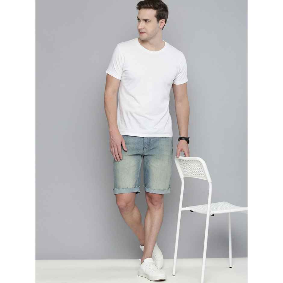 The Indian Garage Co Men's Slim Fit Solid Casual Shorts | Blue - 34