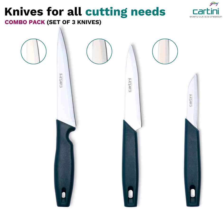 Godrej Cartini Creative Kitchen Knife (Pairing Knife, Easy Chopping Knife,Fine Dicing Knife) - Teal